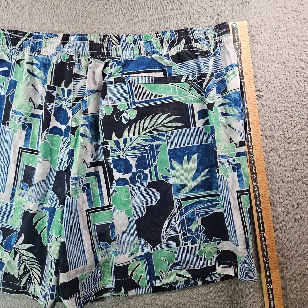 NWT Caribbean Swim Shorts Trunks Men's 4XB Lined Zip Pocket Leaf Geometric Print